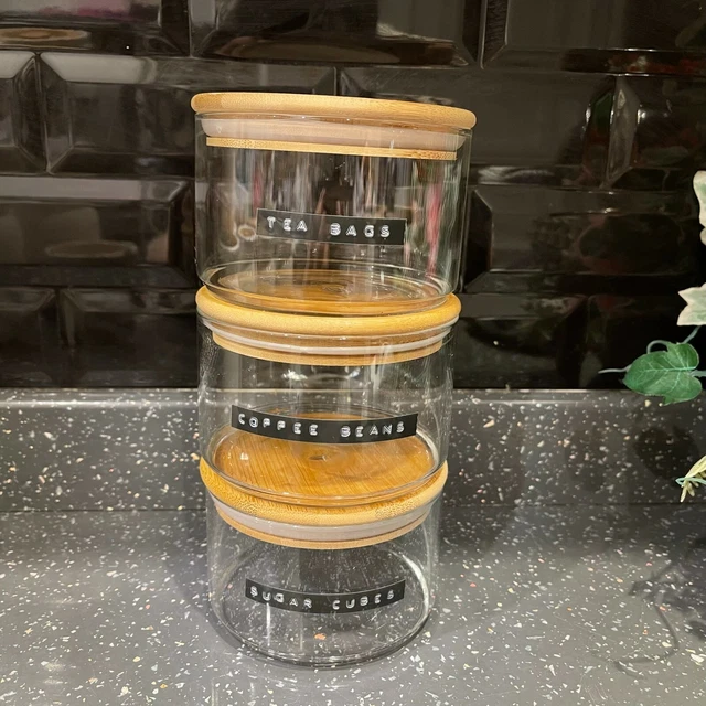 TEA COFFEE SUGAR storage glass storage jars stackable retro embossed