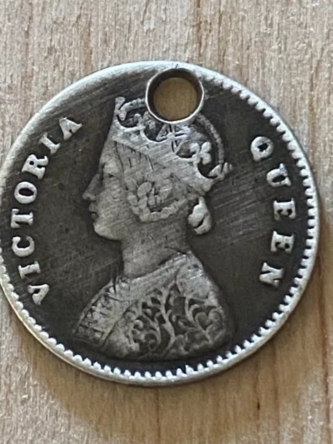 1875 Queen Victoria India Silver 2 Annas Coin