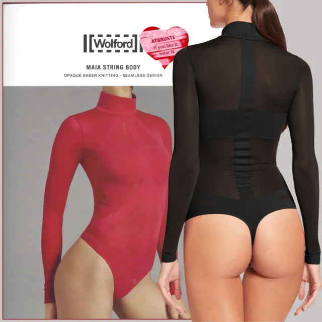 Corpo stringa Wolford Maia • L • nero... collo alto, maglia trasparente opaca