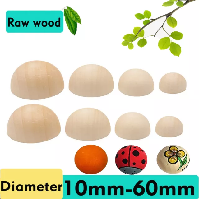 Natural Wooden Half Balls Craft Spheres Wood Semicircle Beads 10mm~80mm DIY