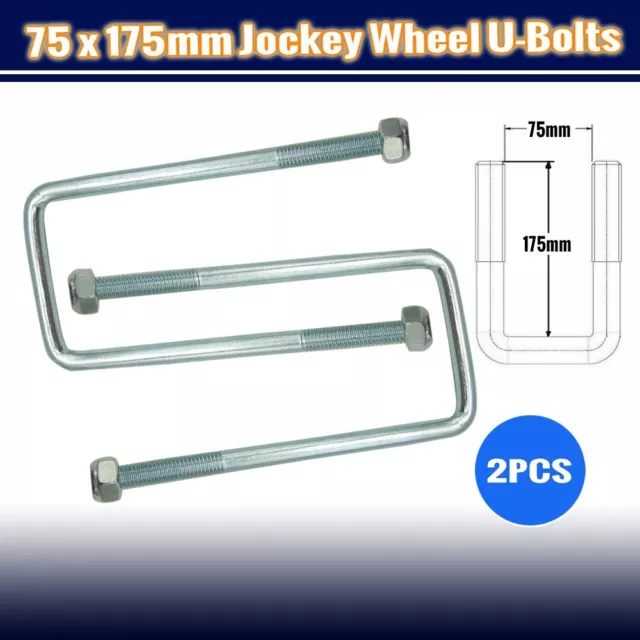 2x Trailer Jockey Wheel U Bolt Nut Square 75mm x 175mm M12 Arm Long Boat Caravan