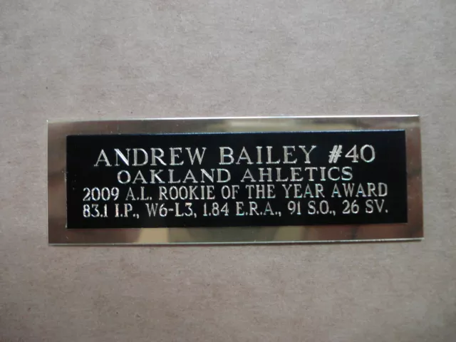 Andrew Bailey Oakland Athletics 2009 ROY Baseball Card Plaque Nameplate 1" X 3"