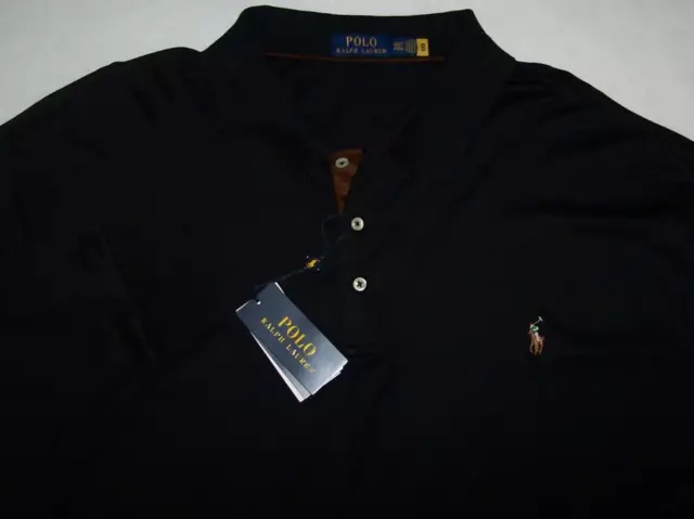 NWT Polo Ralph Lauren SOLID BLACK Smooth Cotton Interlock Shirt 3XB BROWN PONY