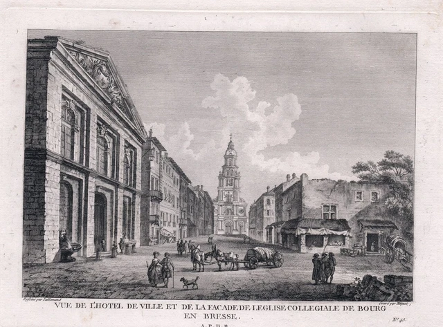 Bourg-en-Bresse Eglise Hotel De Ville Ain Auvergne Estampe Grabado