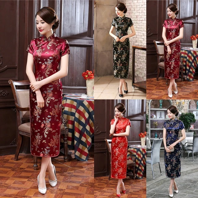 Donna Cheongsam Abito Formale Cheongsam Spacco Moda Stile Cinese Abito