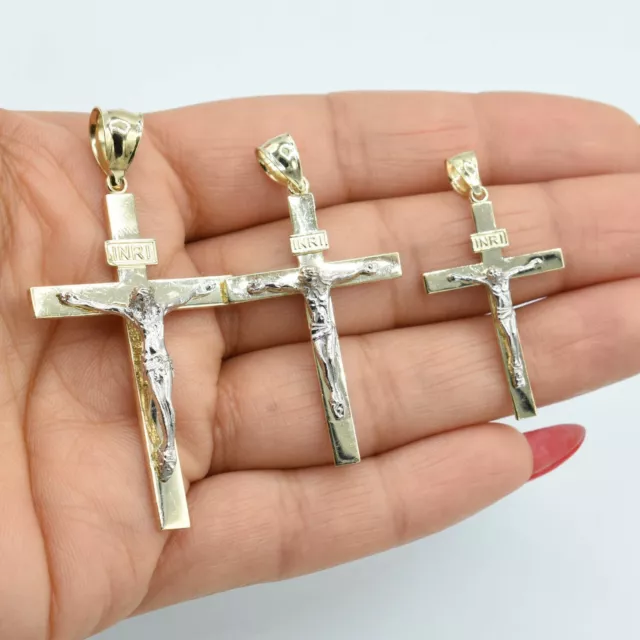 Shiny Jesus Cross Crucifix Pendant Real Solid 10K Yellow White Gold All Sizes