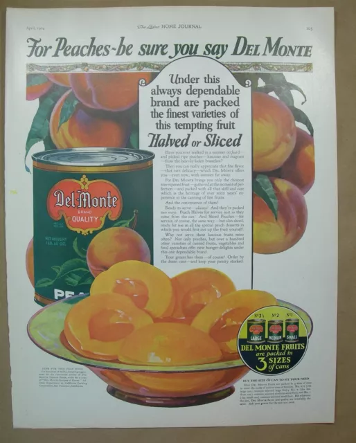 1924 Vtg Big ad Del Monte Peaches - Kroehler Davenport Bed invisible bedroom
