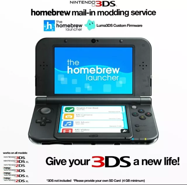 2DS 3DS Mail-In Custom Firmware Modding Service (All Models)