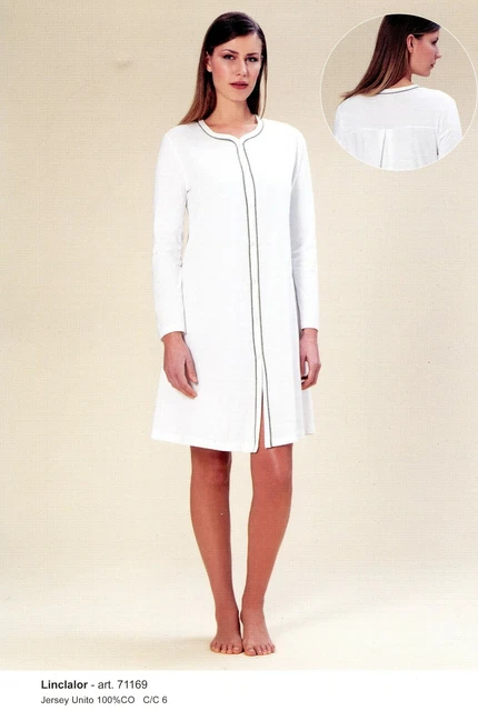 Pyjama Ouvert Femme Linclalor - Manches Longues En Coton Jersey - Couleur Beige Rosé - Fabriqué En Italie - Neuf Avec étiquettes