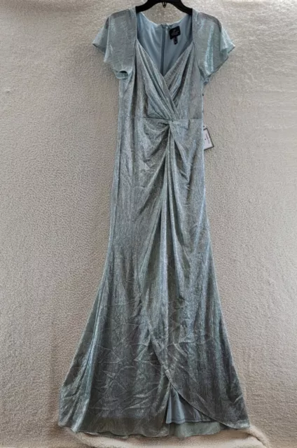 Adrianna Papell Metallic Twist-Front Gown Women's 4 Sea Glass Back Zip Closure