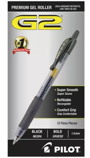 Pilot® G-2™ Retractable Gel Pens, Bold Point, 1.0 mm, Clear Barrels, Black Ink