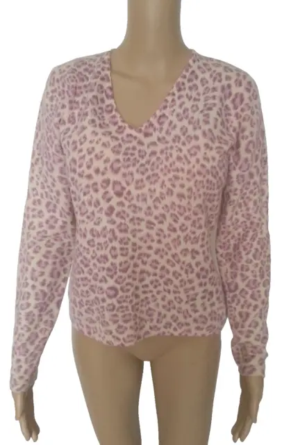 Neiman Marcus  Sz M, Cashmere V-Neck Sweater, Lavender / Pink Animal Print