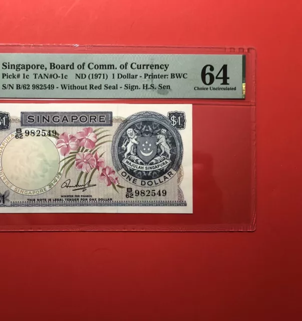 1971-Singapore- $1 Graded By Pmg Choice Uncirculated 64 Epq