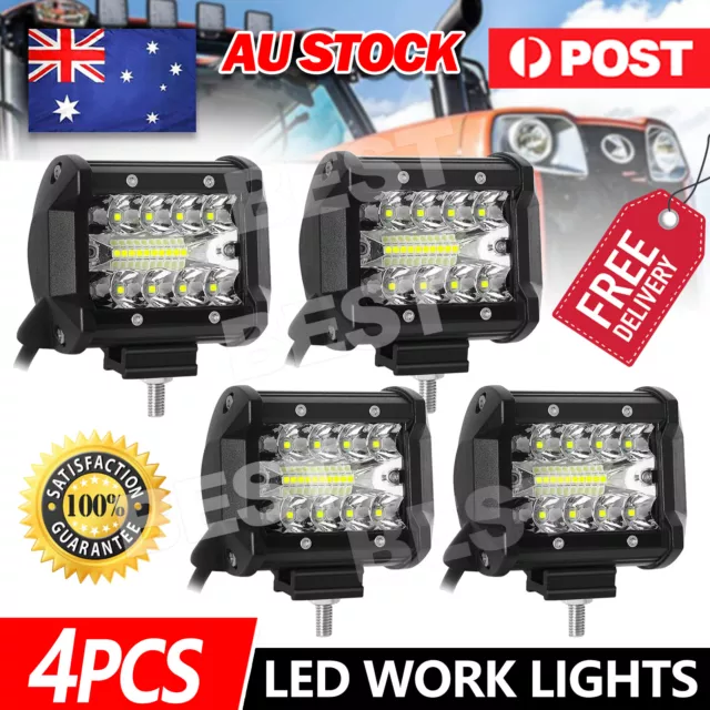 4x 4inch 200W CREE LED Work Lights Spot Flood Light Bar Reverse 4WD 12V 24V OZ