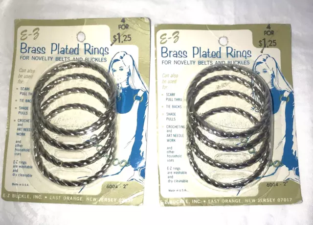 2 piezas de anillos enchapados en latón E-Z década de 1960 *Nuevos* para cinturones y hebillas novedosos nuevo de lote antiguo