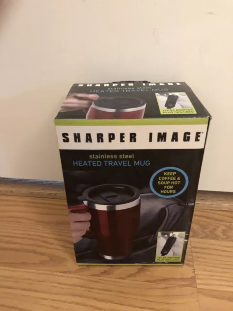 Sharper Image Red Stainless Steel Heated Travel Mug 14 OZ. W/ 12 V Car Adapter