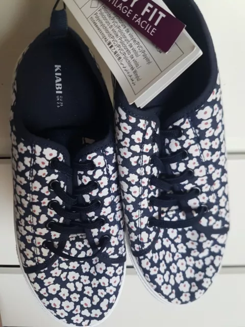Baskets Tennis Chaussures sneakers Basses Femme - 35 - Bleu Blanche motif fleurs