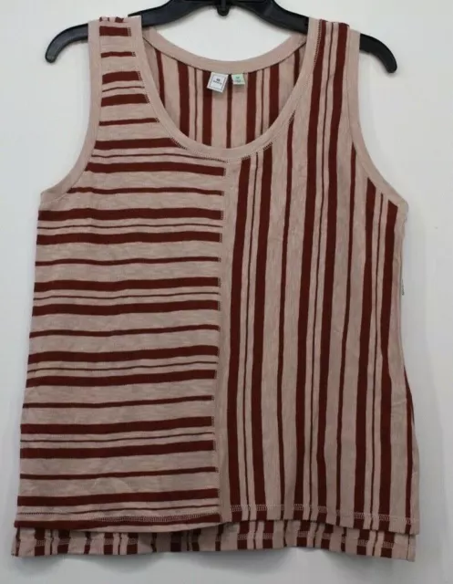 Susina Womens Red Mixed Stripe Knit Tank Top Scoop Neck Side Slit Cotton Blend M