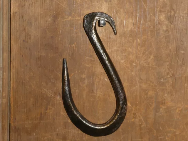19th C UNIQUE PRIMITIVE EARLY OLD WROUGHT IRON HAND FORGED HANGING HOOK