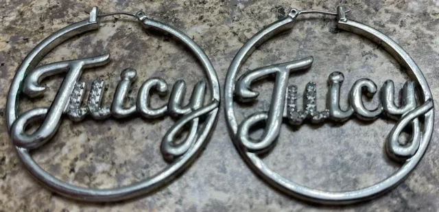 Juicy Couture earrings Rhinestone Bling Hoop Earrings Silver Tone