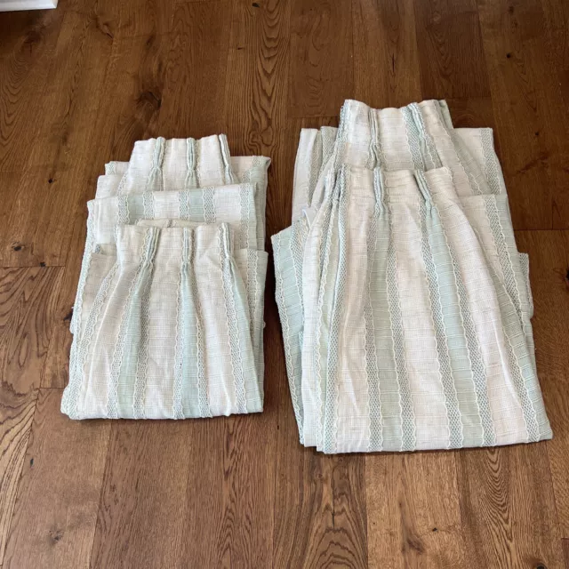 Vtg JC Penny's Pinch Pleat Woven Drapes Green White 4 Panels Lined 81” X 45 /23”