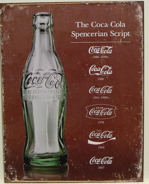 COCA COLA logo script through the years metal sign coke coca cola weathered 1952