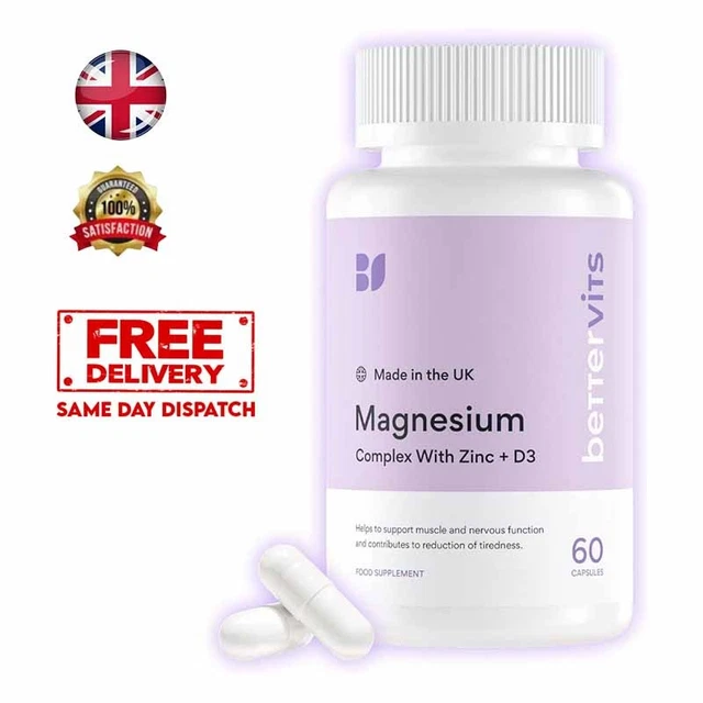 Vit Cap Italian BETTERVITS MAGNESIUM GLYCINATE Complex Citrate Zinc & Vitamin D3 60 ...