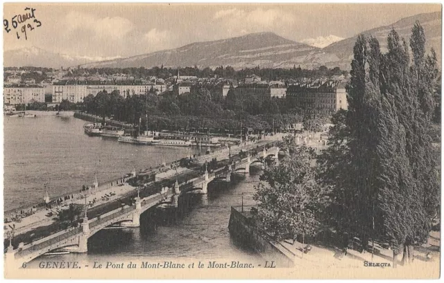 GENÈVE Suisse - Le Pont du Mont-Blanc CPA non circulée en Août 1923