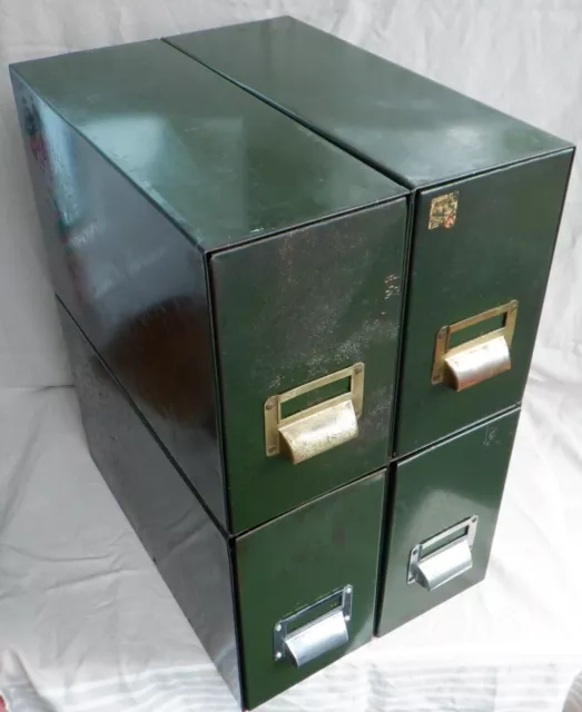 VINTAGE Filing Drawers Cabinet Industrial Office Green Metal Retro 47cm Height