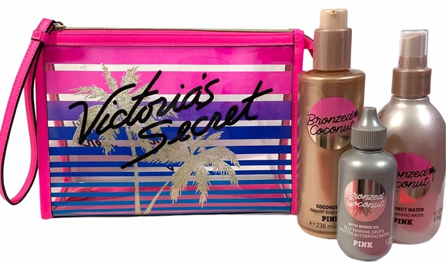 Victoria's Secret Bronzed Coconut Drops Bronzer Set Makeup Bag Palm Tress NWT