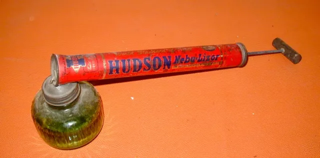 Hudson brand metal pump glass jar advertising collectible bug sprayer