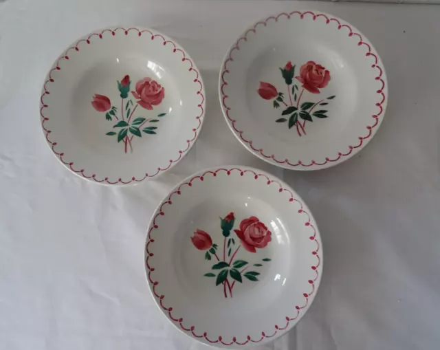 3 Assiettes  faïence  ancienne  Luneville Badonviller 475112 roses rouges fleurs