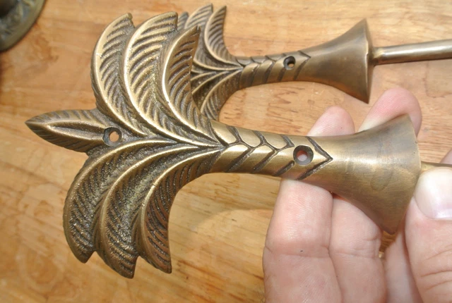 2 large Palm tree COAT HOOKS solid age brass tropicle vintage old style 20 cm B 5