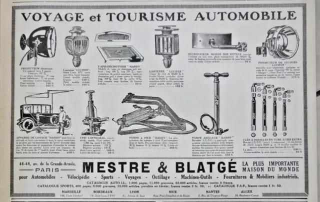 PUBLICITÉ PRESSE 1926 MESRE ET BLATGÉ voyages et tourisme automobile