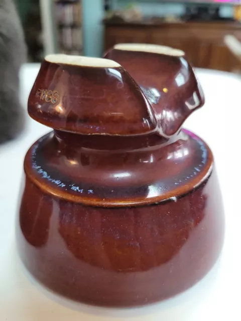 Vintage Pinco High Voltage Insulator Ceramic Porcelain Brown 2