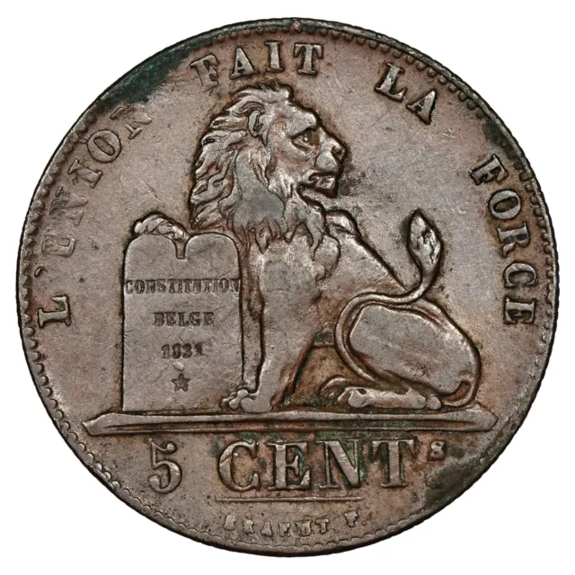 Belgique 5 centimes 1850 Léopold Ier cuivre KM.5.1 pièce de monnaie belge
