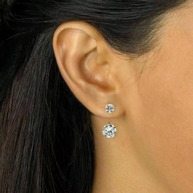 2Ct Lab Created Diamond Women's Stud Ear Jacket Drop Earrings Yellow Gold Plated
