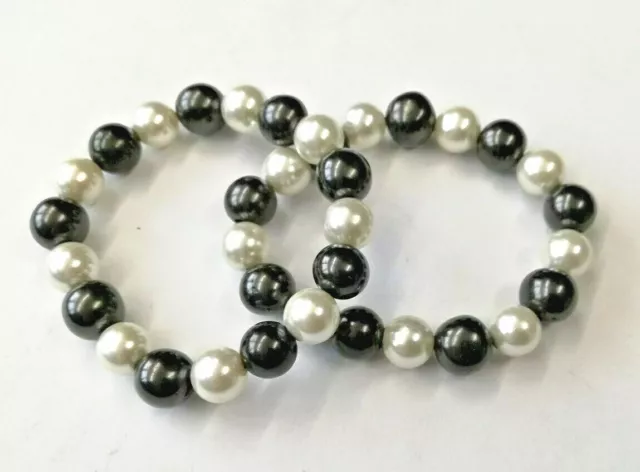 Shungite & Perles Moulières Bracelet, 18 Cm. Perles Ø 8 MM 2Gummizug
