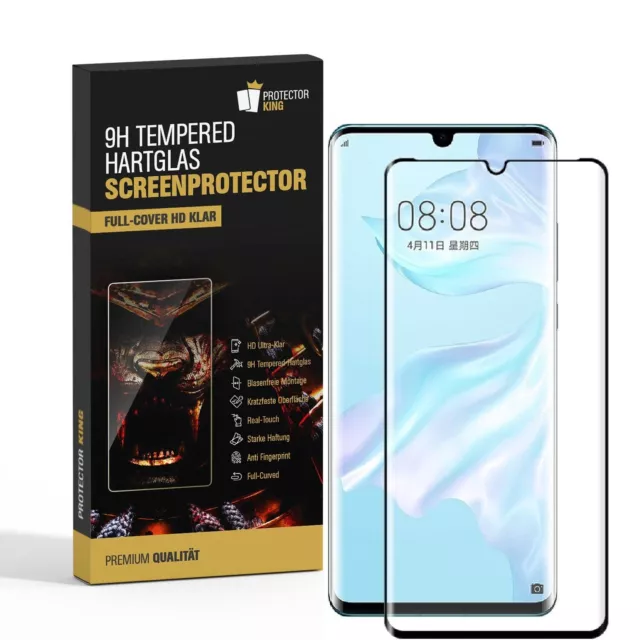 2x 9H Hartglas für Huawei P30 Pro FULL CURVED Schutzglas Displayglas SW HD Klar