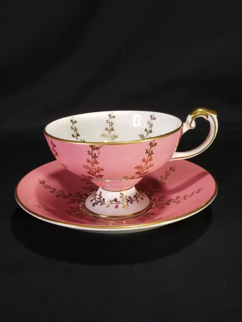 Aynsley Teacup Saucer #2878 Pink Gold White Gold Trimmed