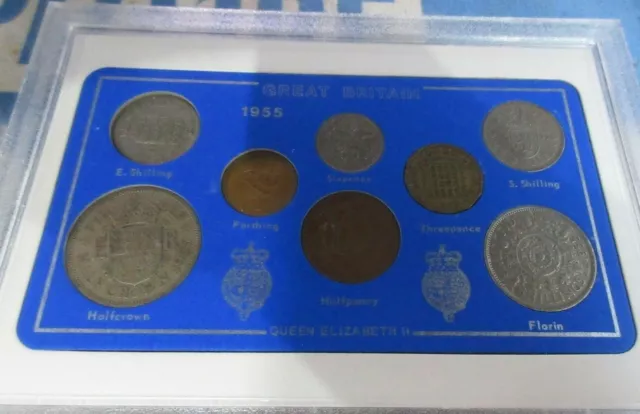 Uk 1955 Queen Elizabeth Ii 8 Coin Set In Clear Case Royal Mint Book Optional