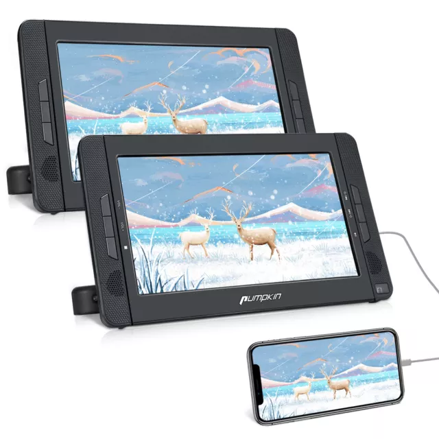 2 X 10.1" Tragbarer DVD Player Auto 2 Monitor Kopfstütze USB SD AV OUT AKKU HDMI
