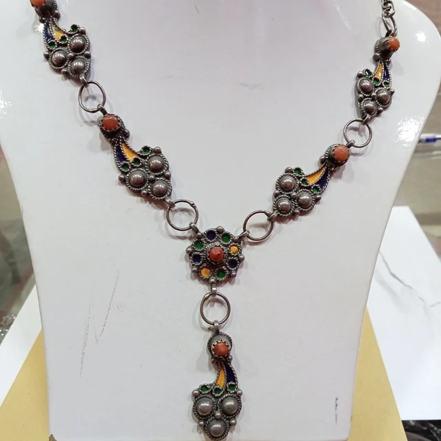 Collier Ancien En Argent Massif - Bijou Traditionnel - Occasion - À Vérifier