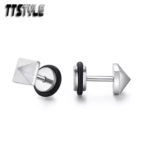 TTstyle 6mm Silver Matt Square Surgical Steel Earrings A Pair NEW