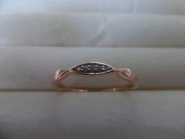 Champagne Diamond Wavy Band Ring. 18K Rose Gold Vermeil/Sterling Silver. Size O