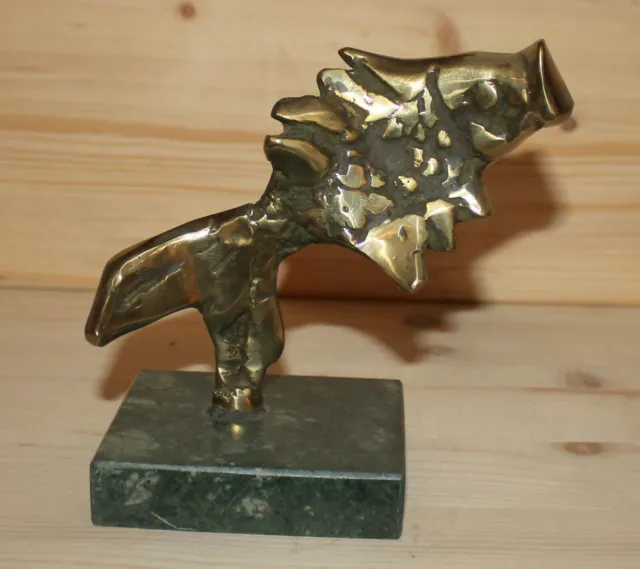 Vintage hand made bronze abstract modernist fish figurine with marble base