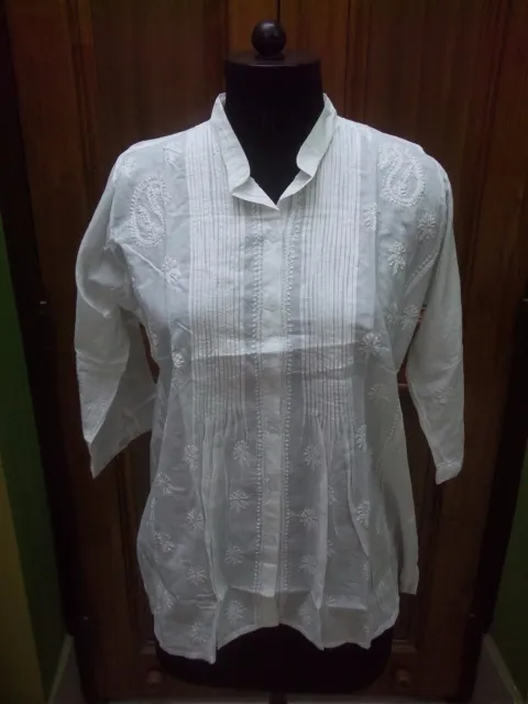 Rare L Xl 2Xl 3Xl 4Xl 5Xl 6Xl Ethnic 100% Cotton Kurti Chikan Embroidery Top