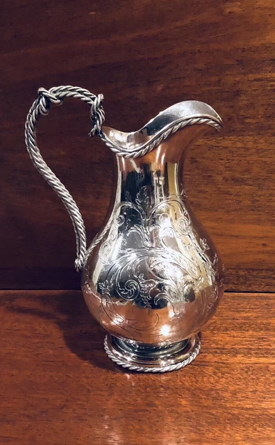 Antique Silver Chinese Export Twisted Rope Handle Footed Ewer
