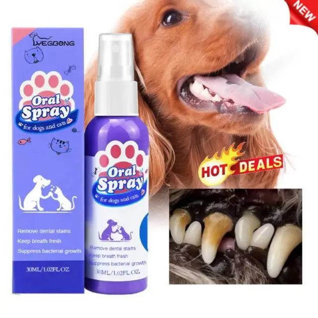 Spray limpiador dental para perros - y gatos, mascotas - aerosol oral dientes limpios