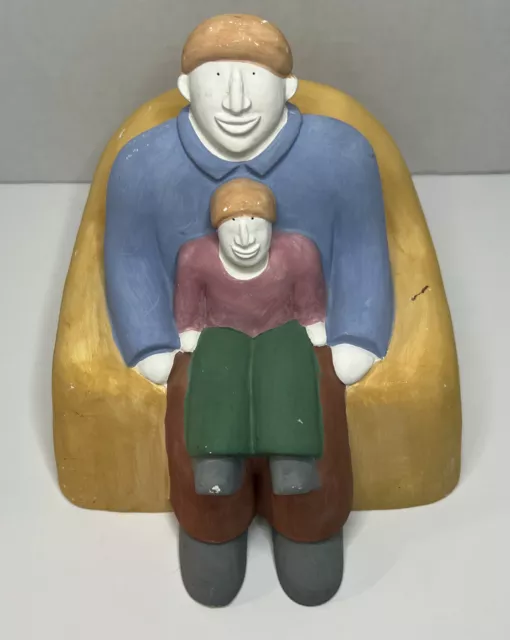 Vintage LTD Edition Ceramic Folk Art Sculpture KEN GOLDSTROM Man W/ A Child